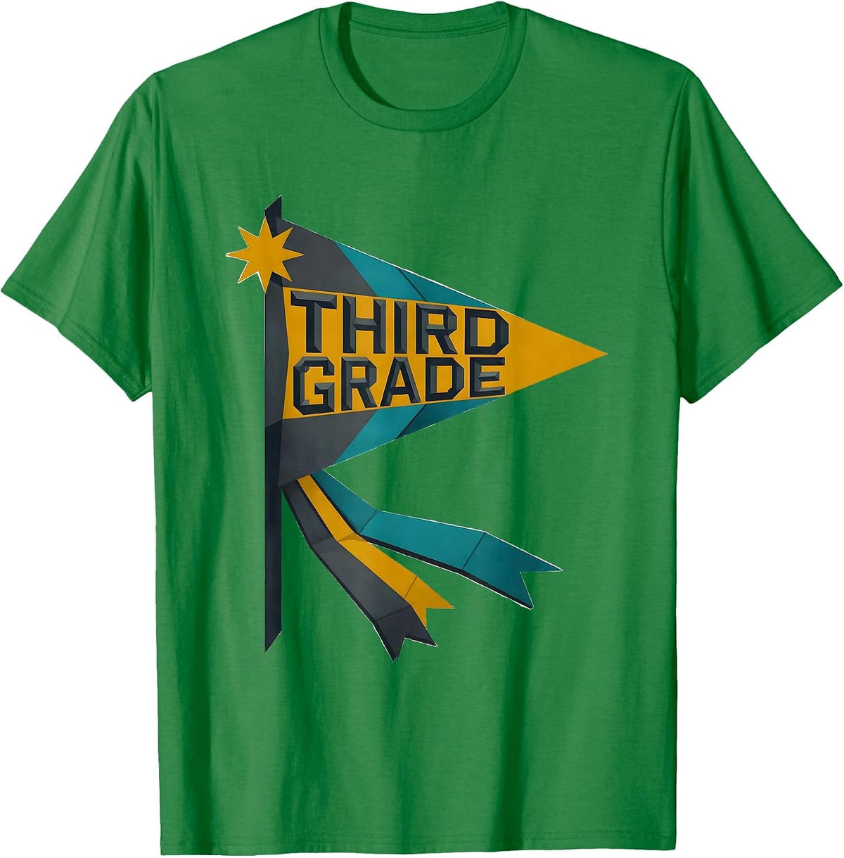 Men's Third Grade Midcentury Modern Girls Back To School Pennant T-Shirt - Kelly Green