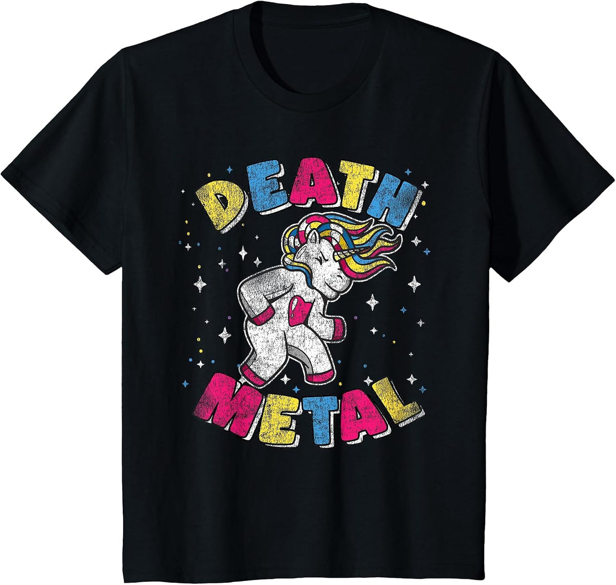 Death Metal Kids Headbanging Retro Heavy Metal Unicorn T-Shirt - Black
