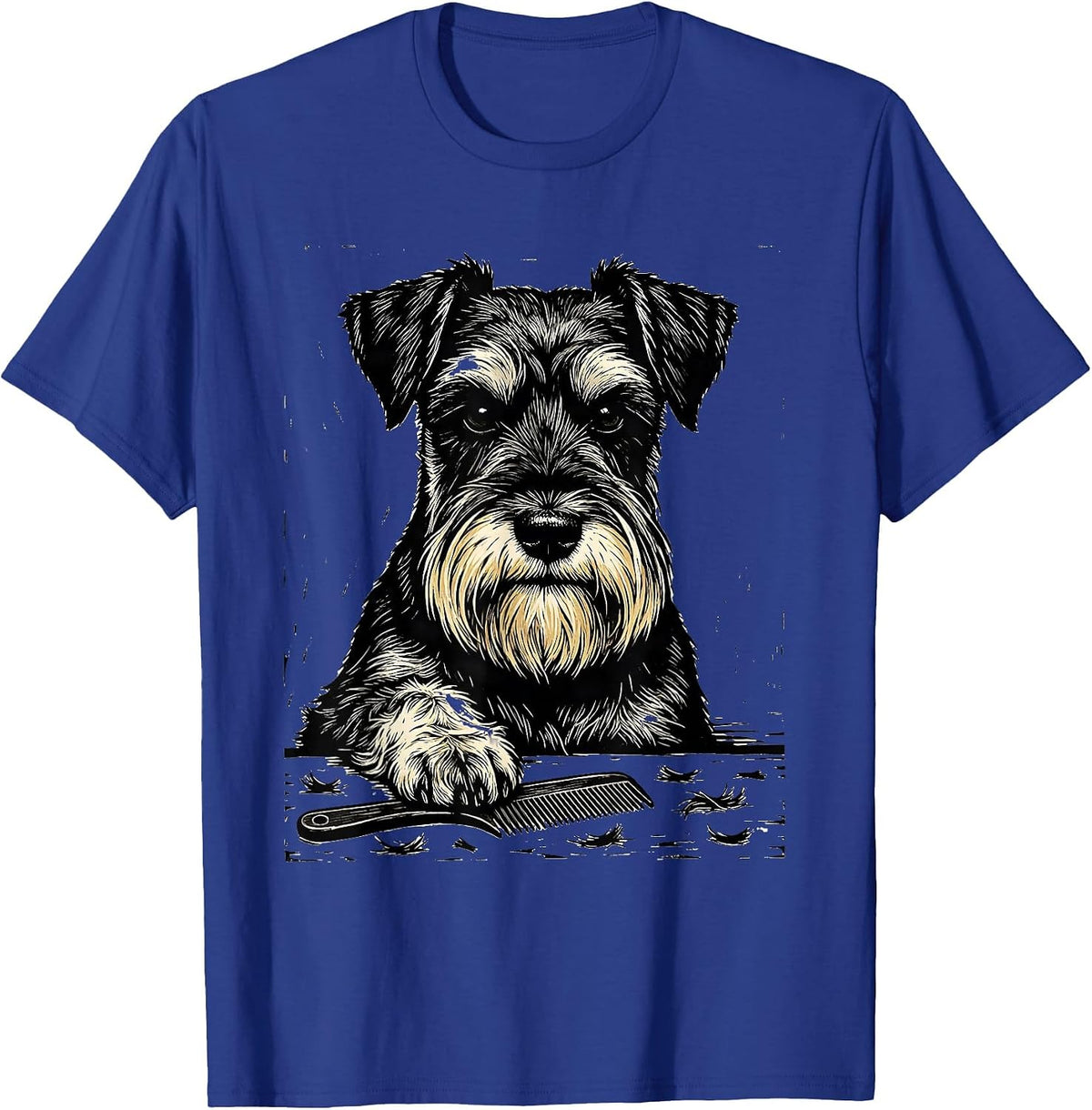 Men's Miniature Schnauzer Linocut Vintage Pet Lover Art T-Shirt - Royal Blue