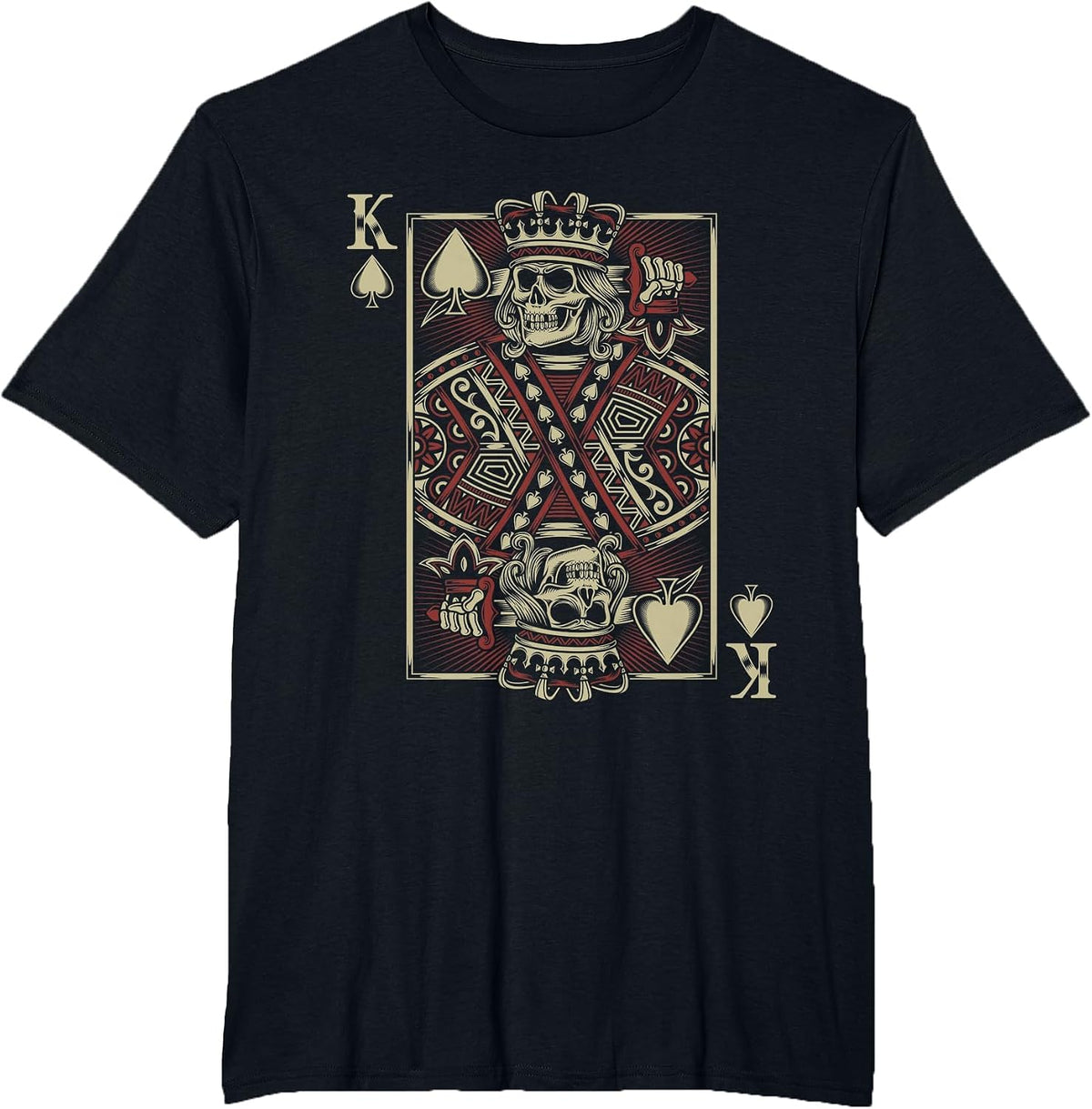 King of Spades Skull Men Poker Card Game Grunge Biker Cards T-Shirt - Black