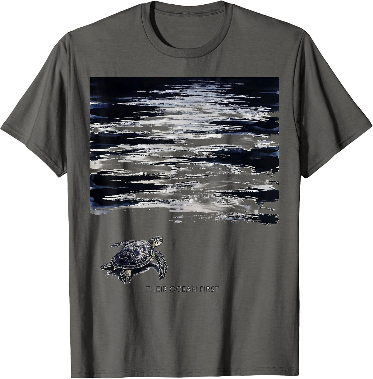 Men's Their Ocean First Ink Brush Sea Turtle Beach Souvenir T-Shirt - Asphalt Grey