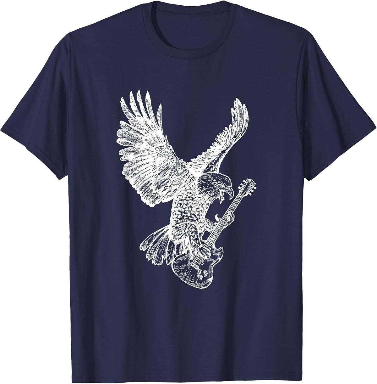 SEEMBO Eagle Playing Guitar Guitarist Musician Music Band T-Shirt - Navy Blue