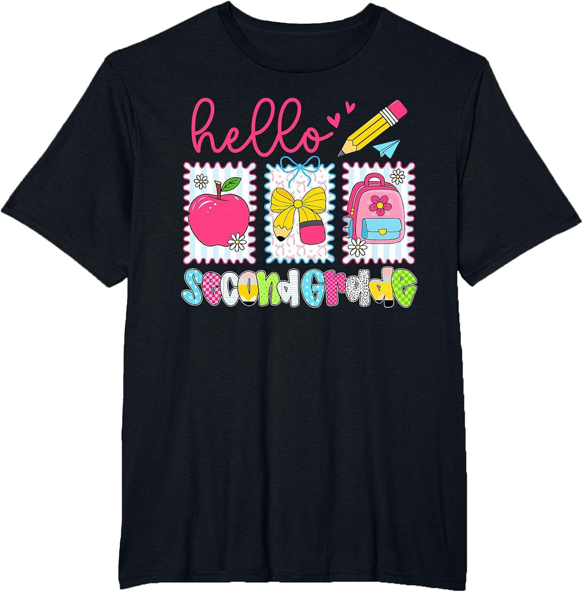 Preppy Hello Second Grade Team Back to School Teachers Kids T-Shirt, Men's Big and Tall, Black, 3X Tall - As Pictured