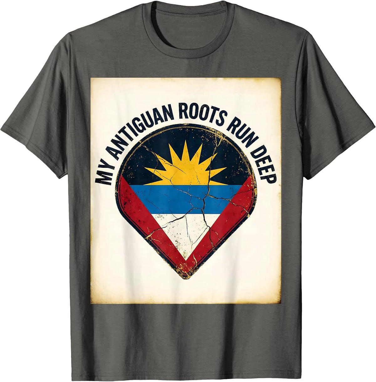Men's My Antiguan Roots Run Deep Distressed Flag National Pride T-Shirt - Asphalt Grey
