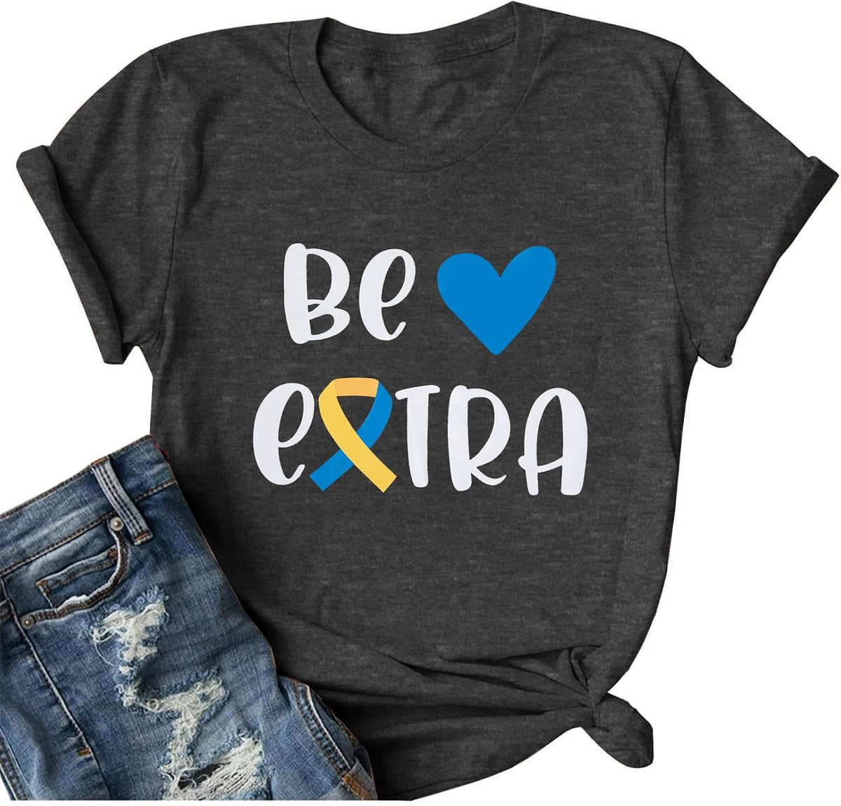 Down Syndrome Awareness Shirt Women Down Right Perfect Shirt Love Heart Ribbon Tee Inspirational Saying Tops - Gray