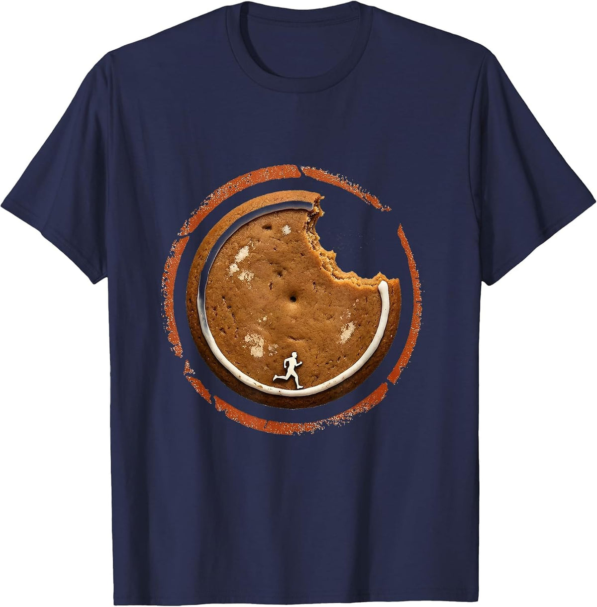 Bitten Gingerbread Runner Stamp Funny Christmas Fun Run T-Shirt - Navy Blue