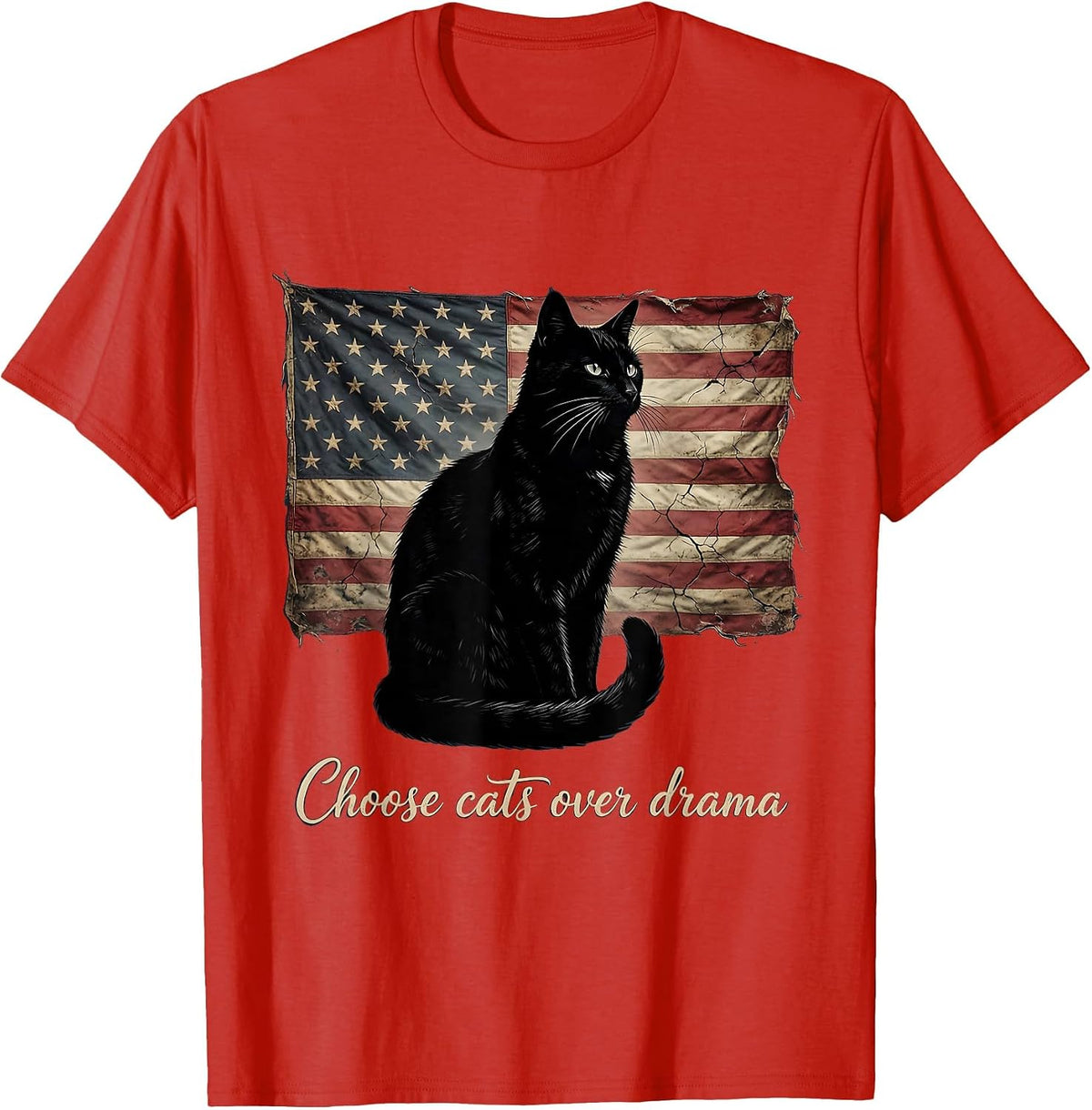 Men's Choose Cats Over Drama Funny Cat Lover Design T-Shirt - Red