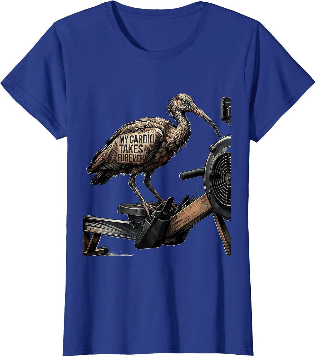 Women's My Cardio Takes Forever Funny Gym Workout Deadpan Animal T-Shirt - Royal Blue