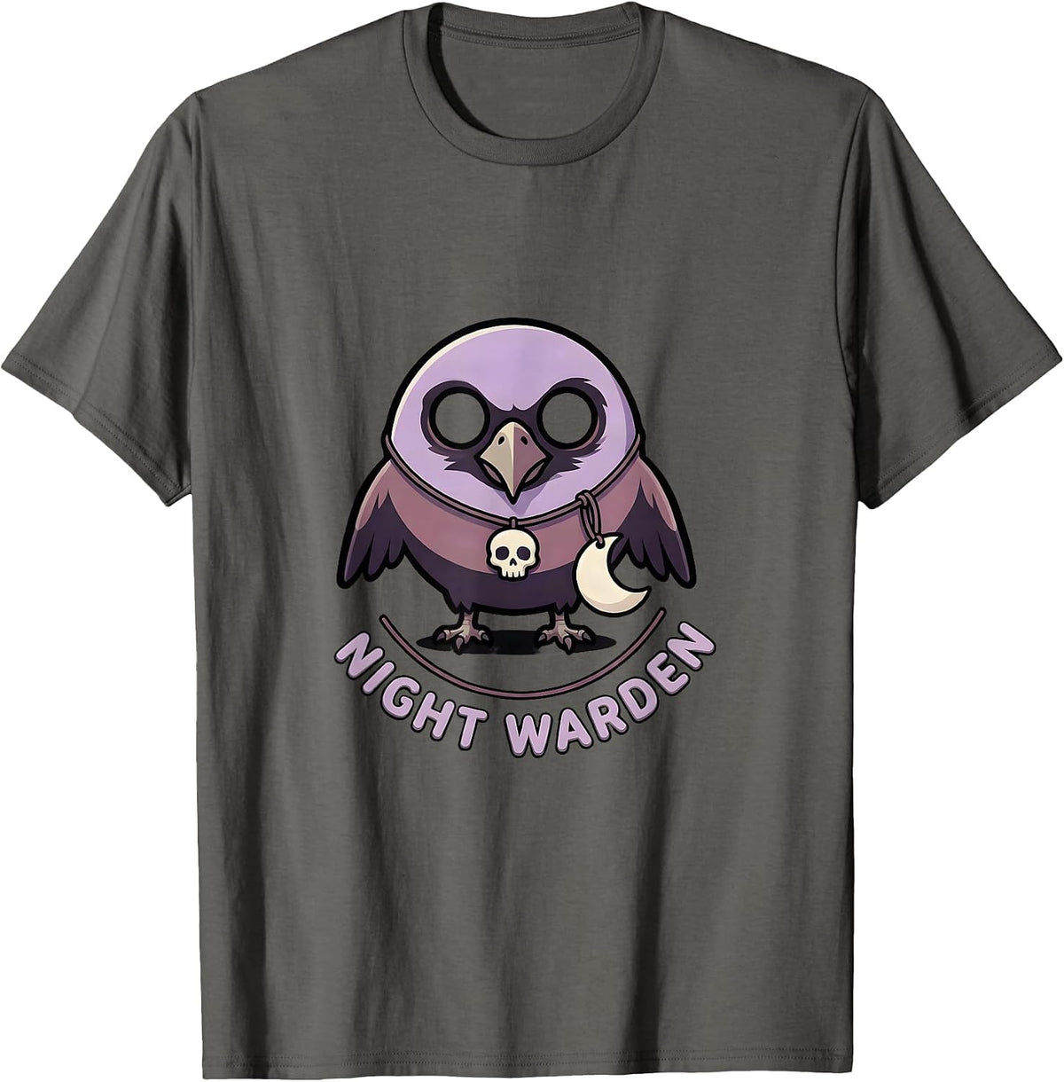Night Warden Horror Pastel Goth Kawaii Cute Raven T-Shirt - Asphalt Grey
