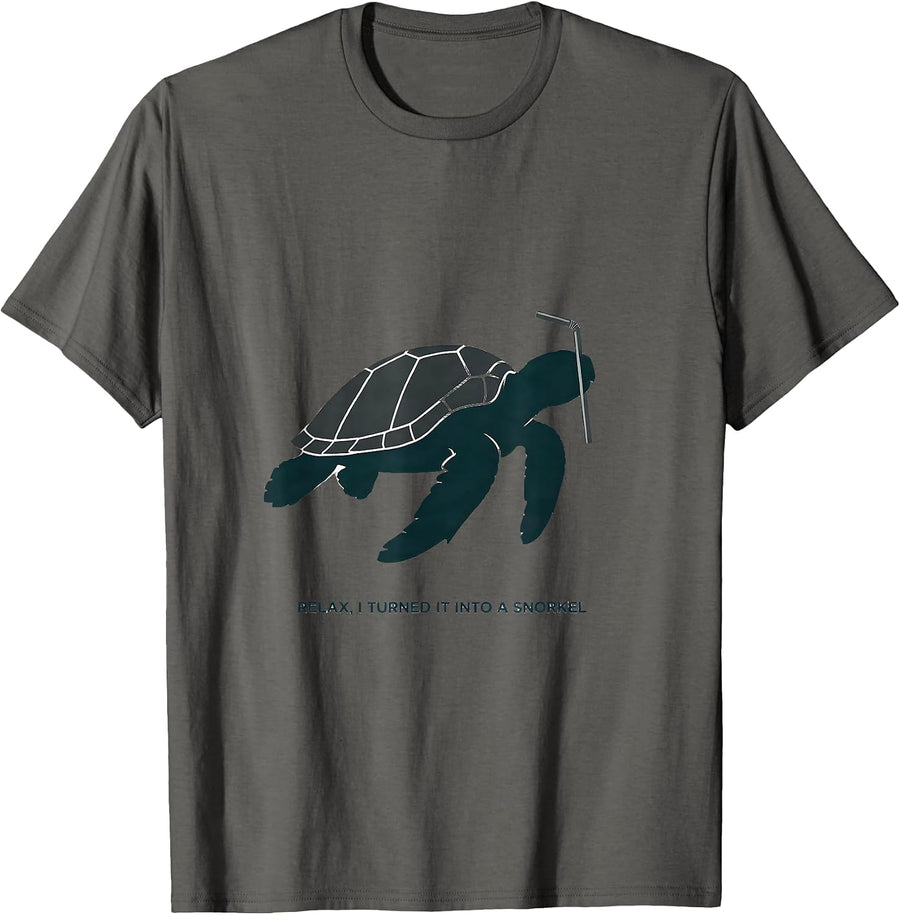 Relax, I Turned It Into A Snorkel Funny Sea Turtle Ocean T-Shirt - Asphalt Grey