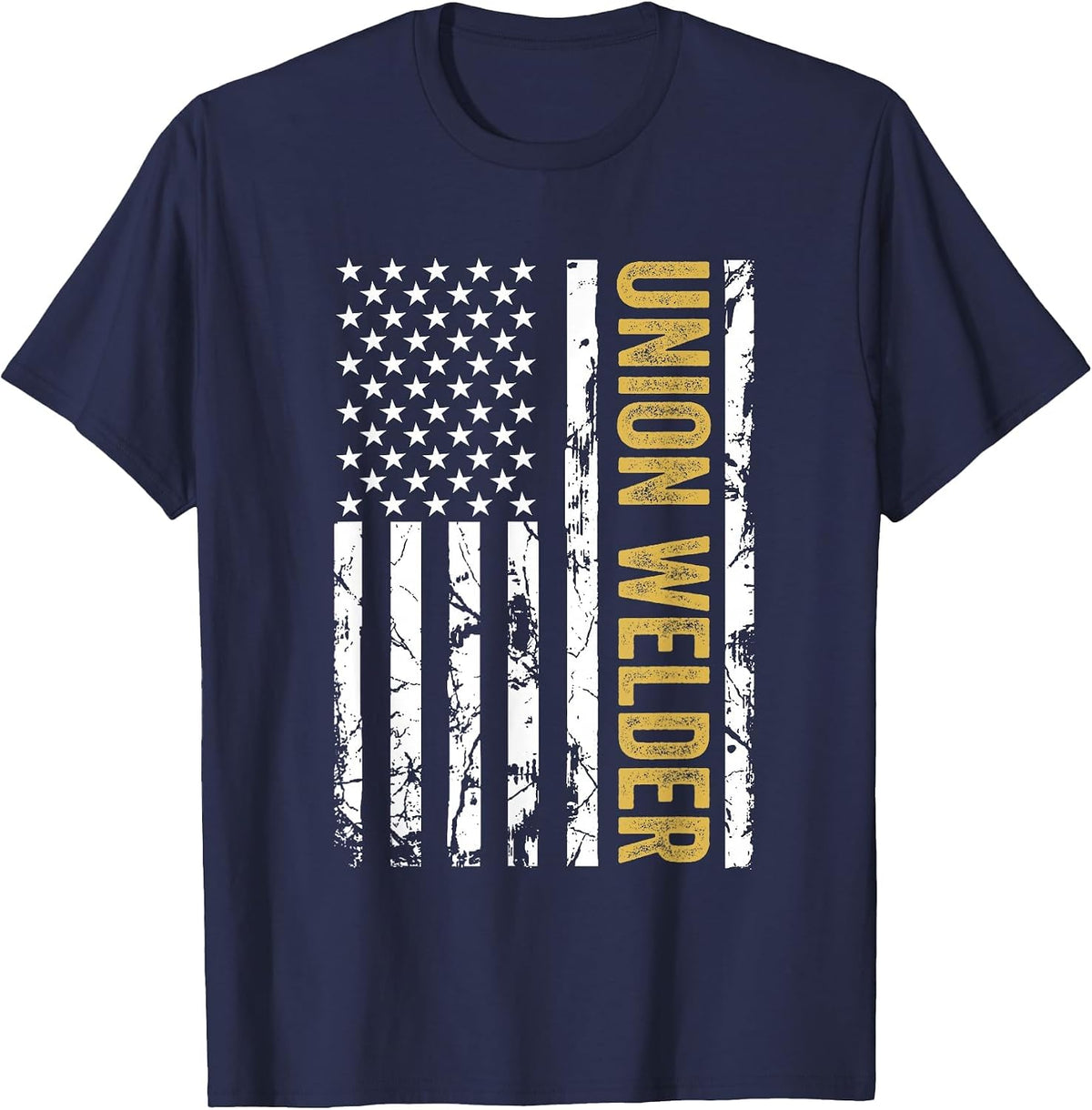 Union Welder USA American Flag Pro Union Workers Rights T-Shirt - Navy Blue