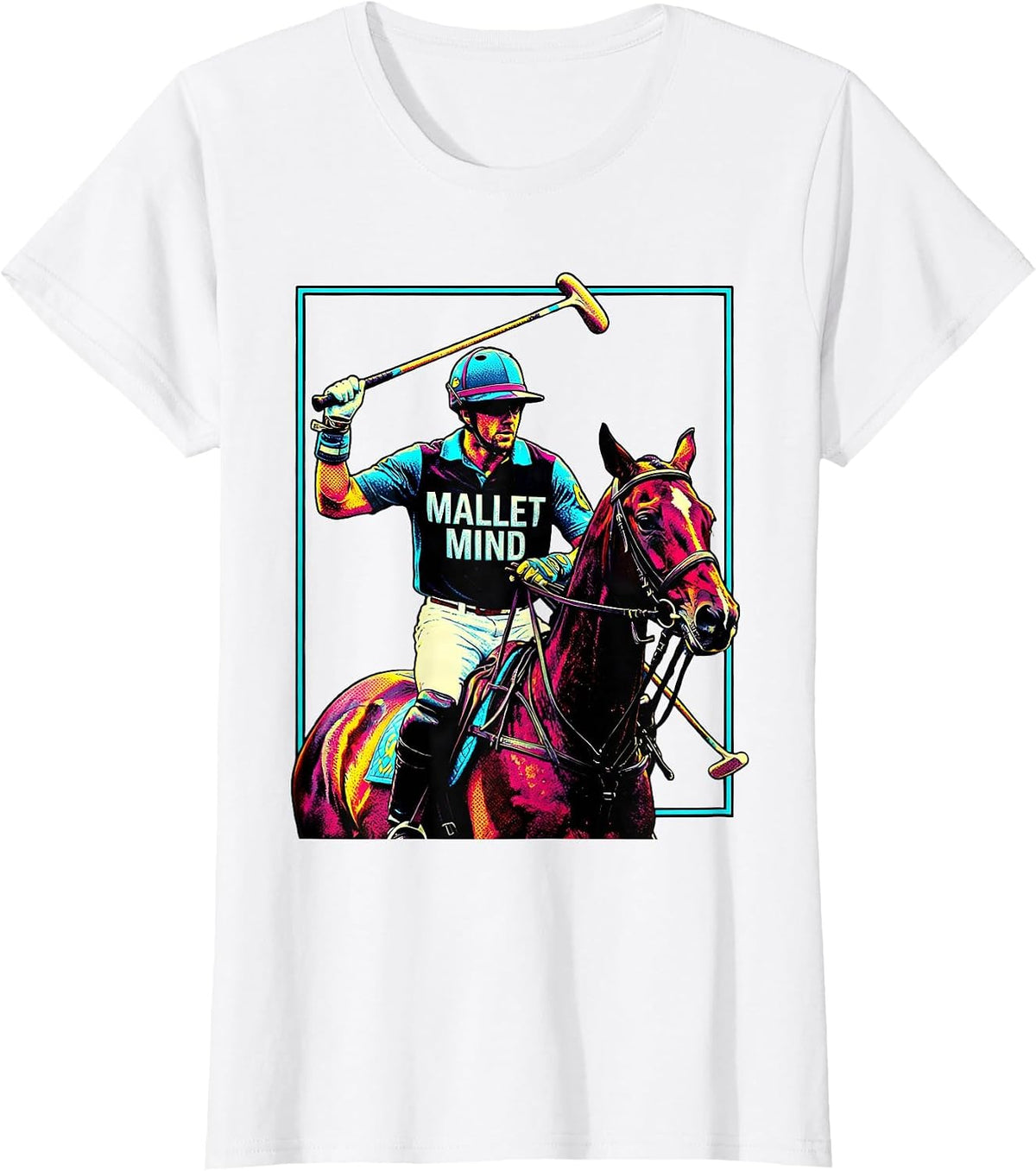 Mallet Mind Pop Art Polo Player Horseback Riding Equestrian T-Shirt - White