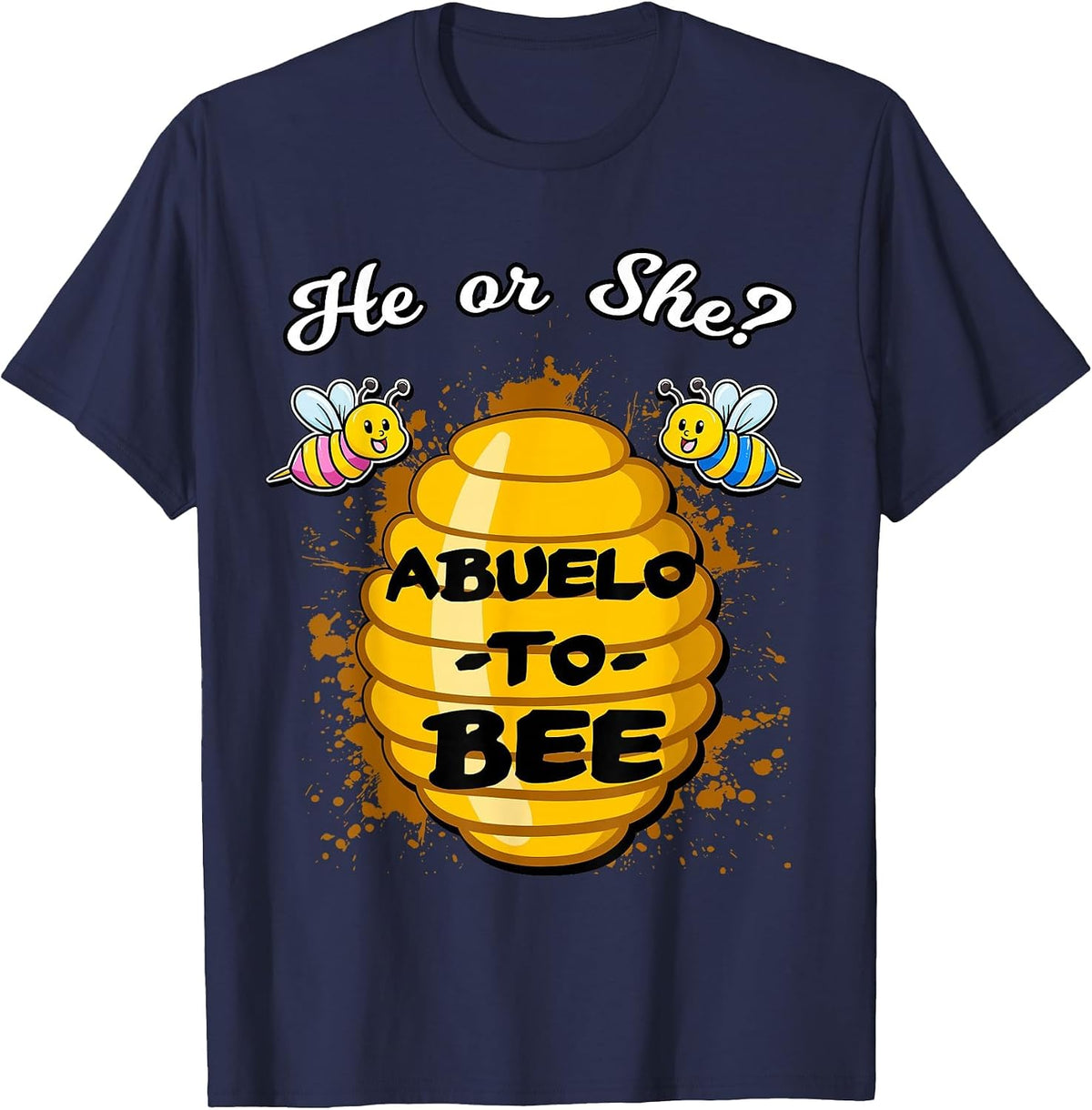 He Or She Abuelo to Bee Gender Baby Reveal Announcement T-Shirt - Navy Blue