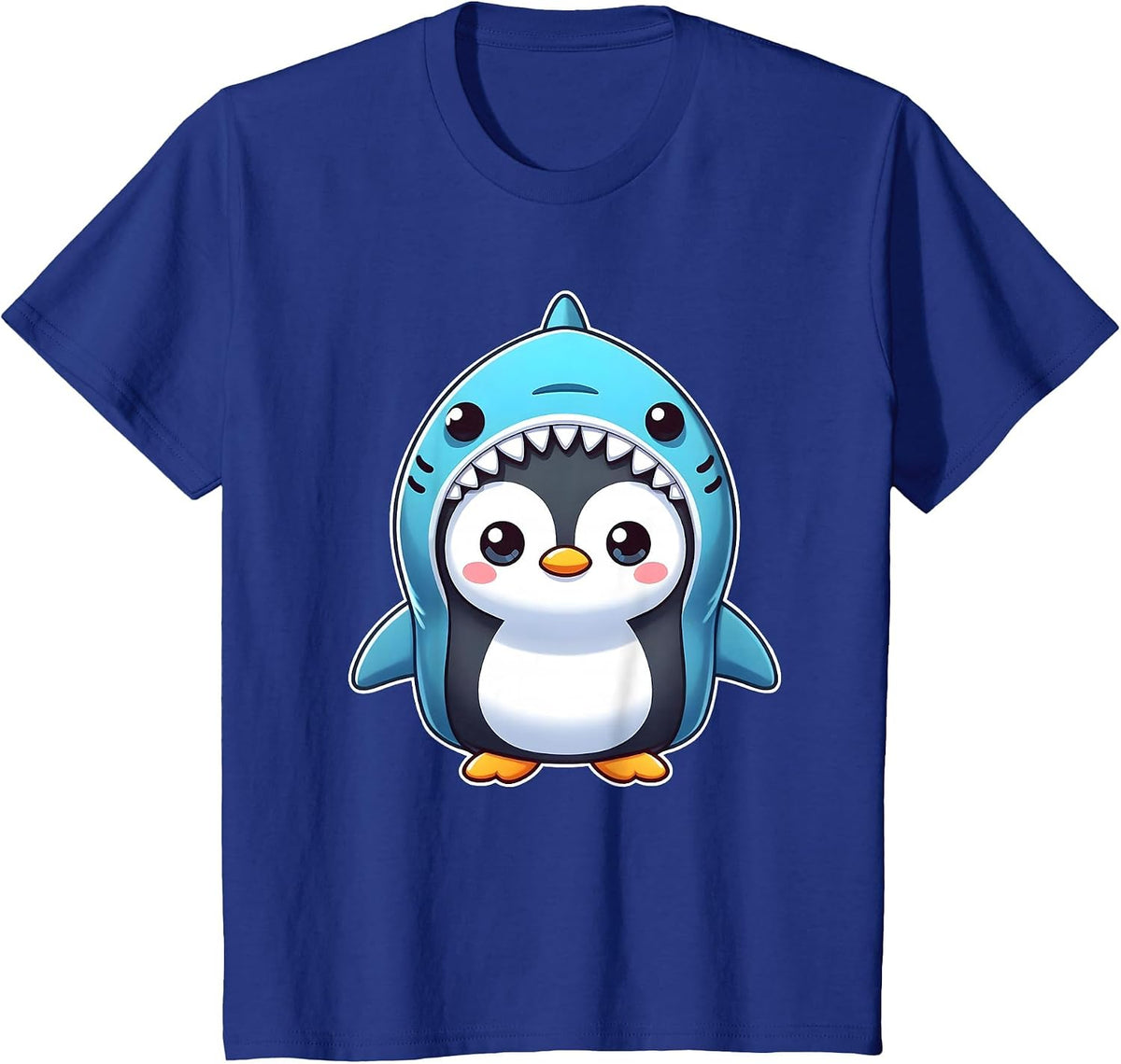Funny Penguin in Shark Costume T-Shirt - Royal Blue