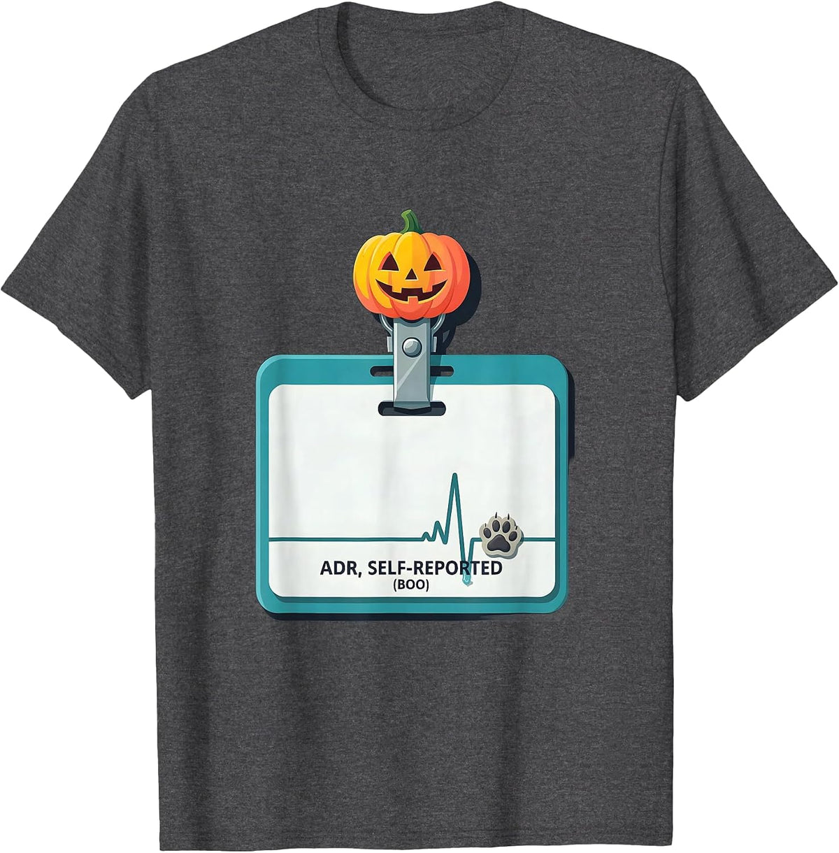 Men's ADR Self-Reported Boo Funny Vet Tech Halloween Clinic Crew T-Shirt - Dark Heather Grey