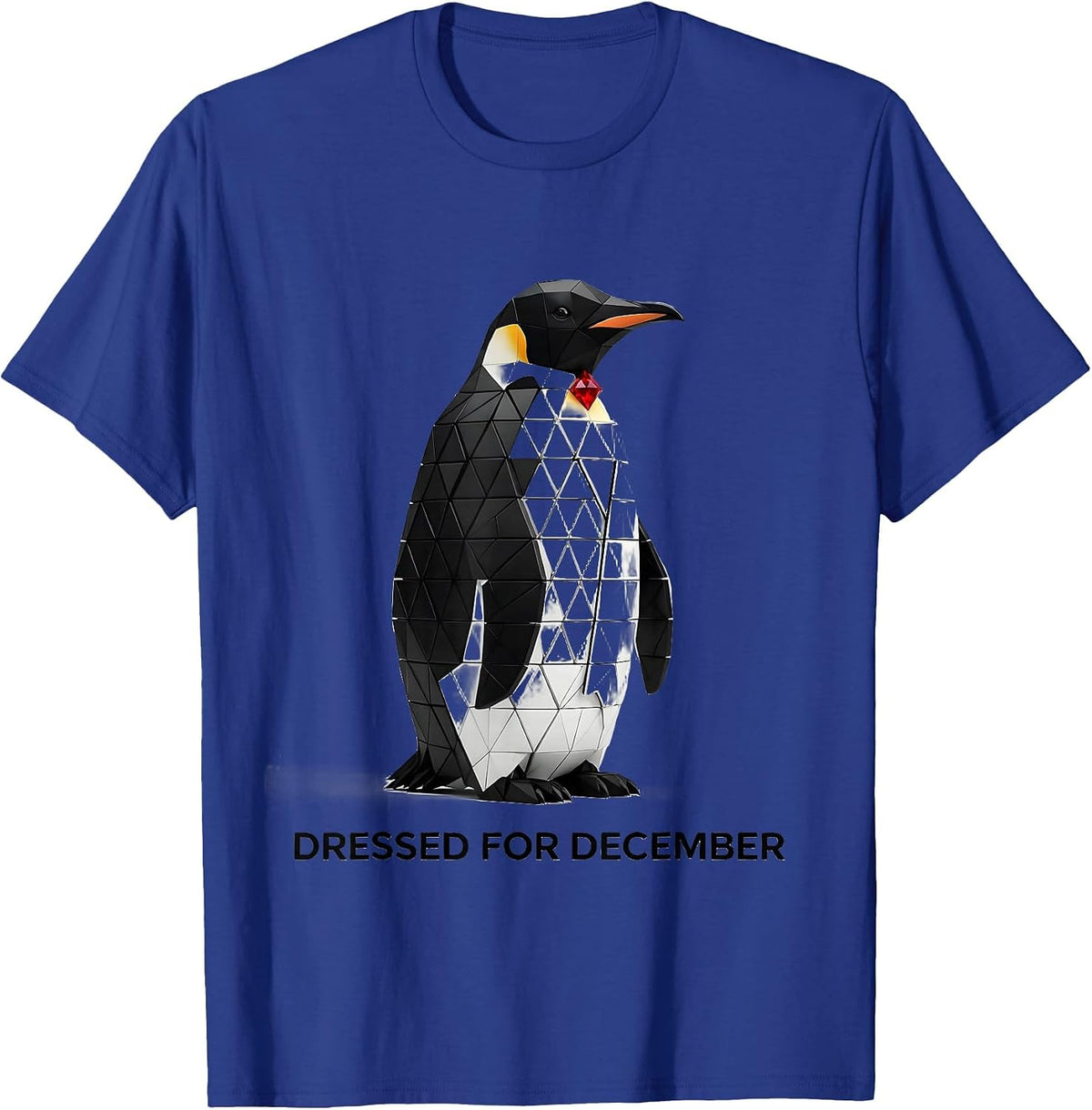Dressed For December Geometric Penguin Lover Christmas T-Shirt - Royal Blue