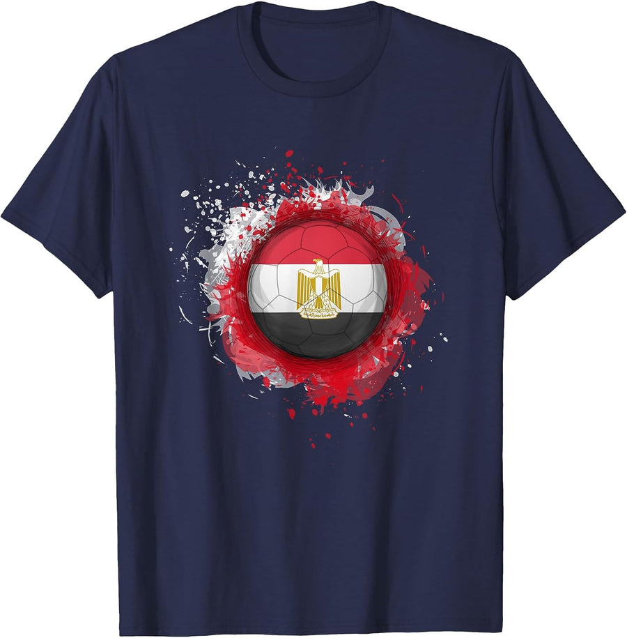 Proud Heritage Egypt Flag Soccer Ball T-Shirt - Navy Blue
