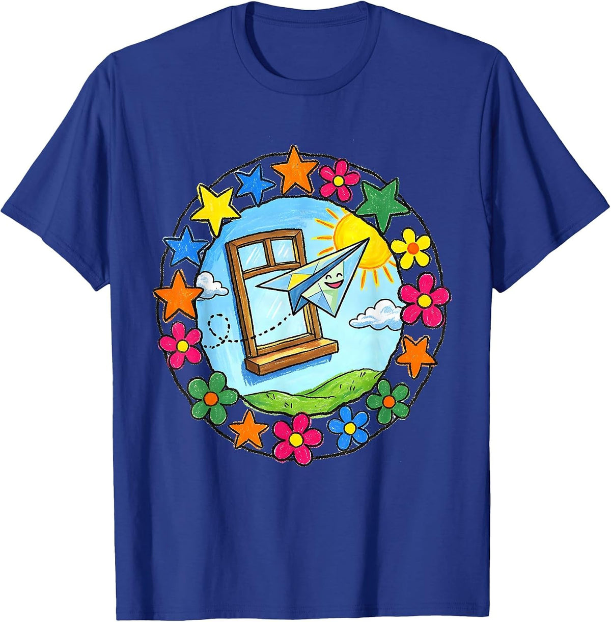 Men's Preschool Teacher Paper Airplane Classroom Art T-Shirt - Royal Blue