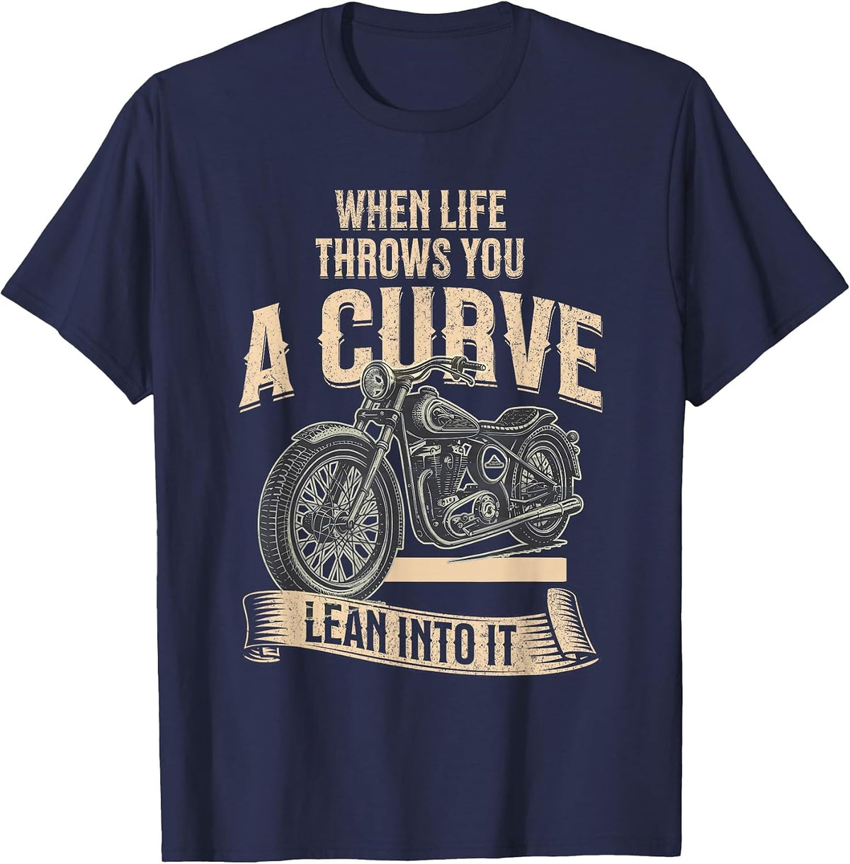 When Life Throws You A Curve Funny Motorcycle Biker Men T-Shirt - Navy Blue