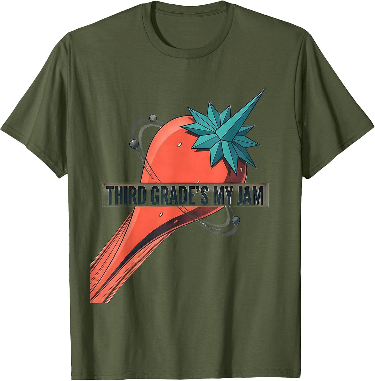 Men's Third Grade's My Jam Midcentury Modern Strawberry Back T-Shirt - Olive Green
