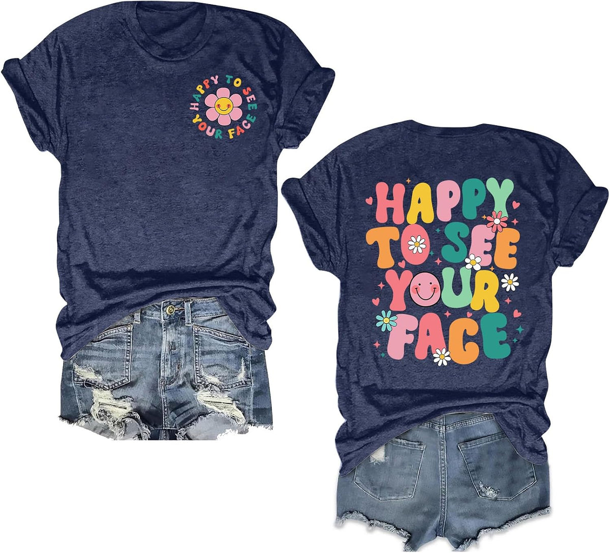 Teacher Shirts for Women Happy to See Your Face Shirt First Day of School Tshirt Back to School Teacher Life Tee Tops -
