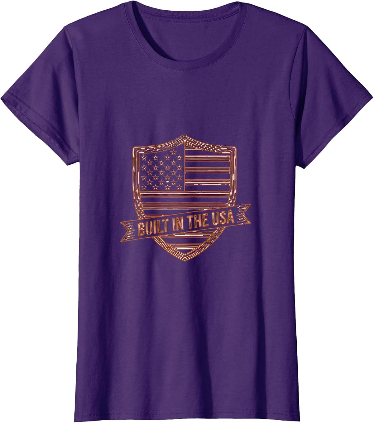Women's Built in the USA American Flag Patriotic Design T-Shirt - Purple