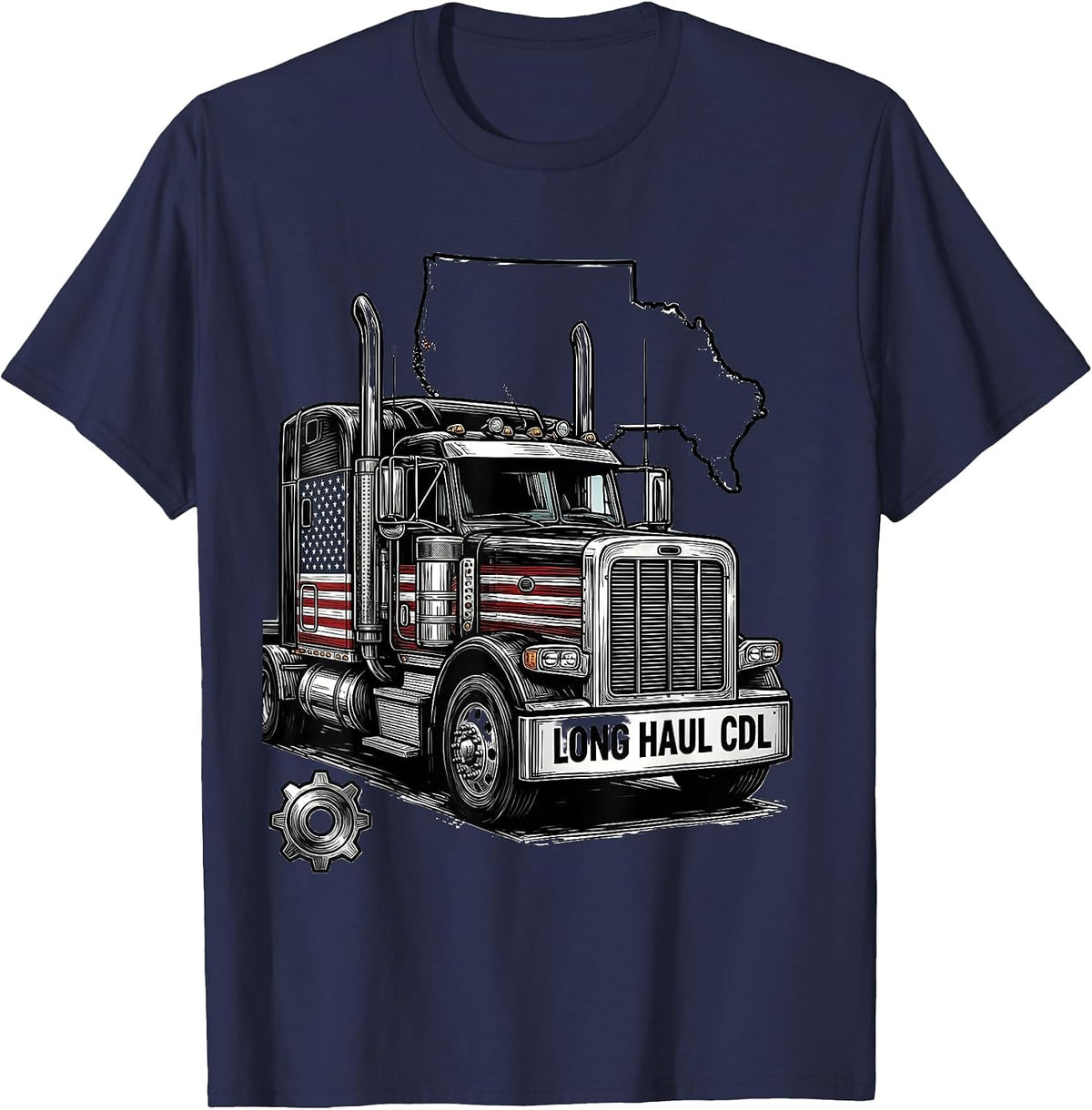Long Haul CDL Patriotic Trucker Design T-Shirt - Navy Blue