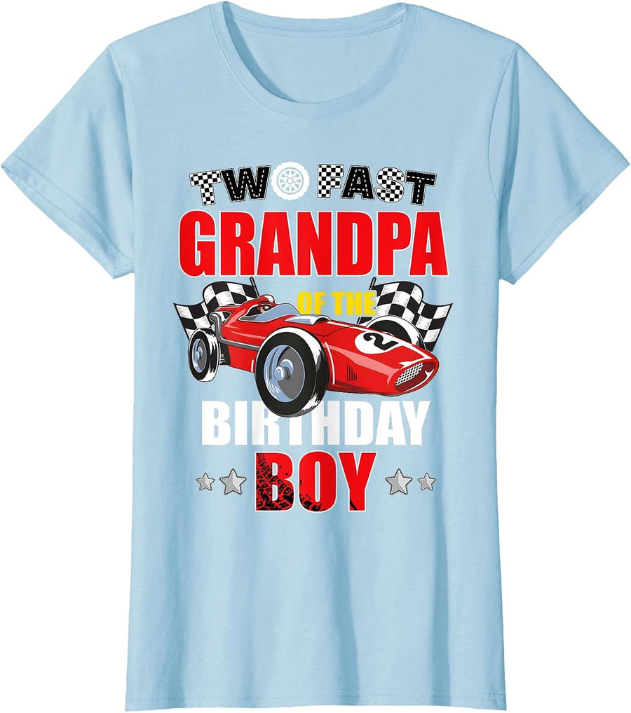 Grandpa of The Two Fast 2nd Birthday Boy Racing Car Family T-Shirt, Women, Baby Blue, Medium - As Pictured