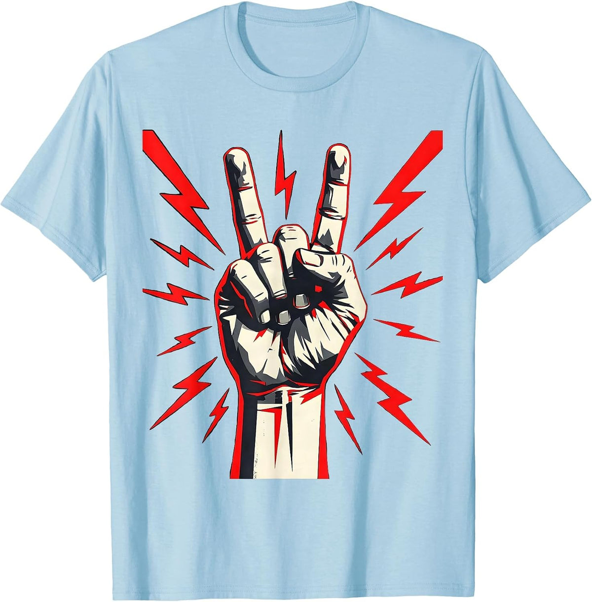 Men's 90s Band Devil Horns Rock Hand Gesture Graphic T-Shirt - Baby Blue