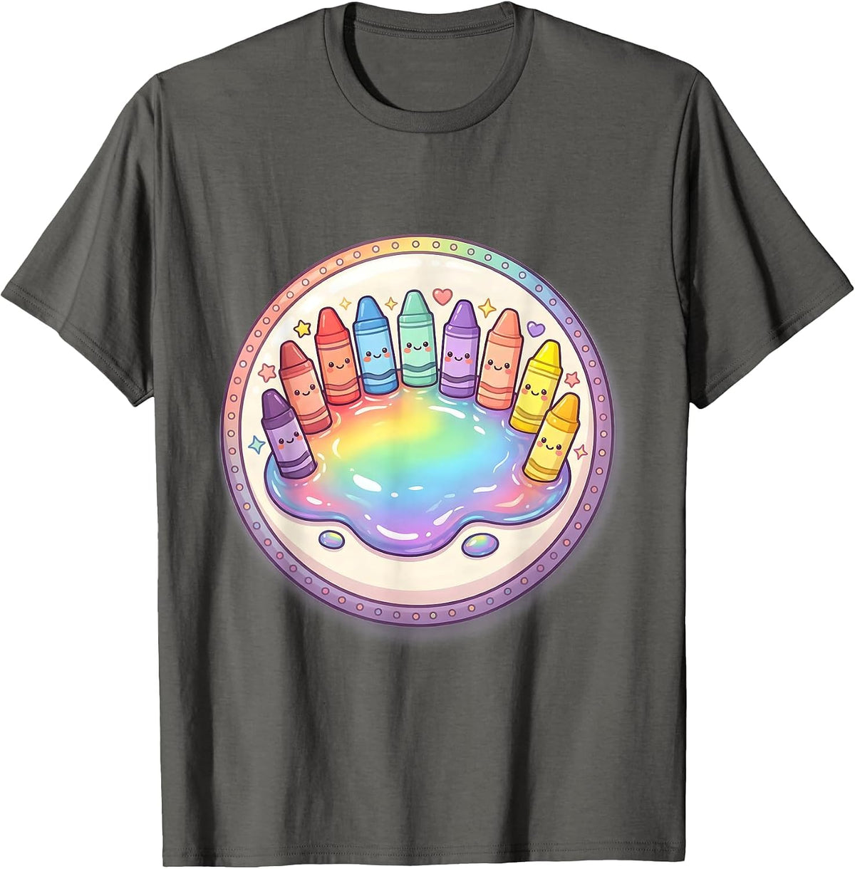 Men's Preschool Teacher Melted Crayon Rainbow Design T-Shirt - Asphalt Grey