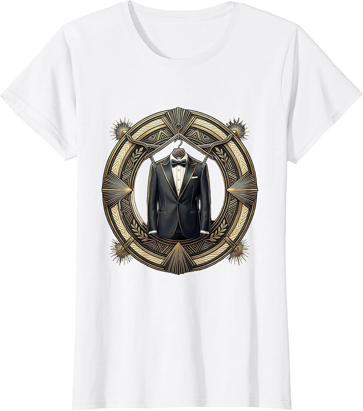 Tuxedo Jacket on Ornate Hanger Graphic T-Shirt - White