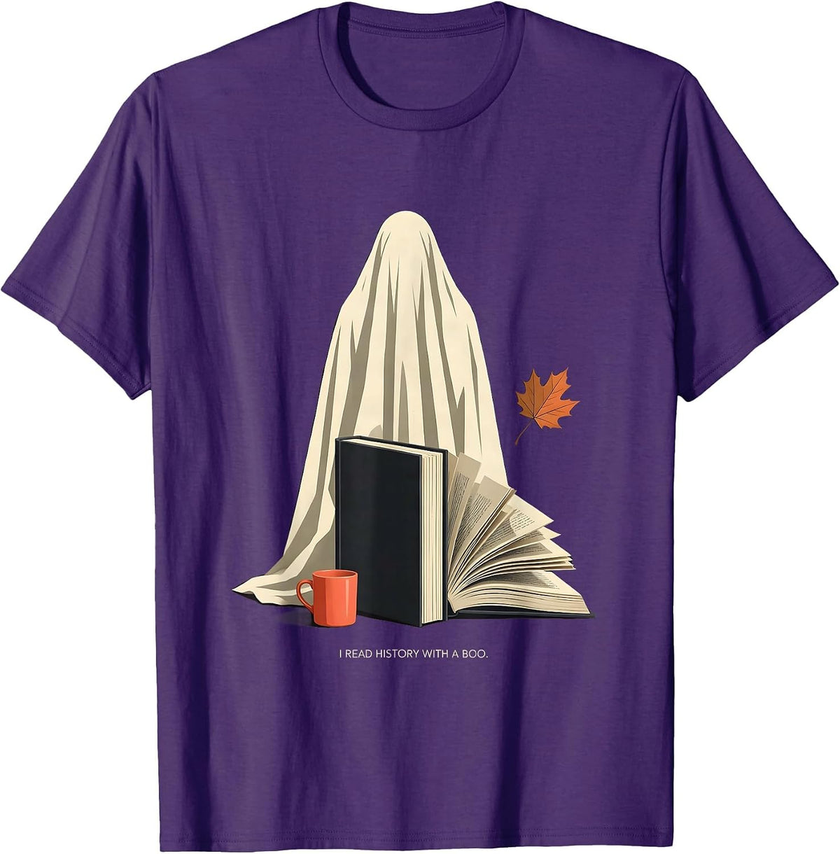 Men's I Read History With A Boo Midcentury Modern Bookish Ghost T-Shirt - Purple