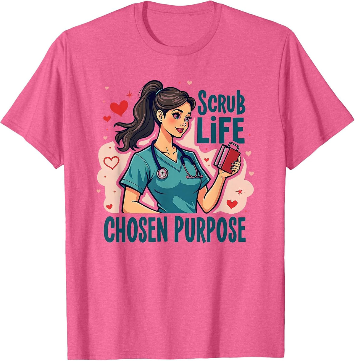 Scrub Life Chosen Purpose Hospice Nurse Design T-Shirt - Pink Heather