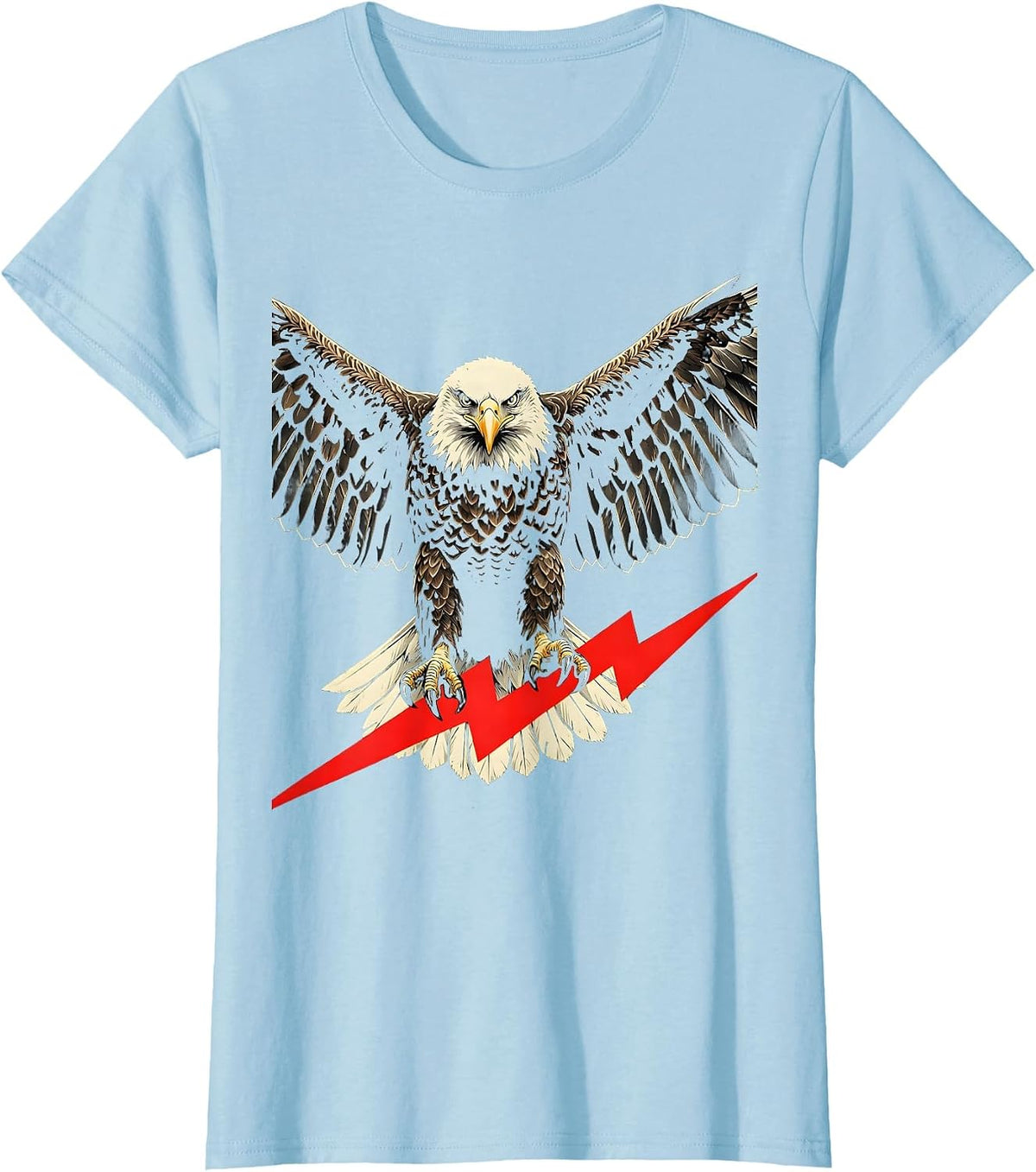 Women's Bald Eagle Lightning Bolt Freedom Graphic Tee T-Shirt - Baby Blue