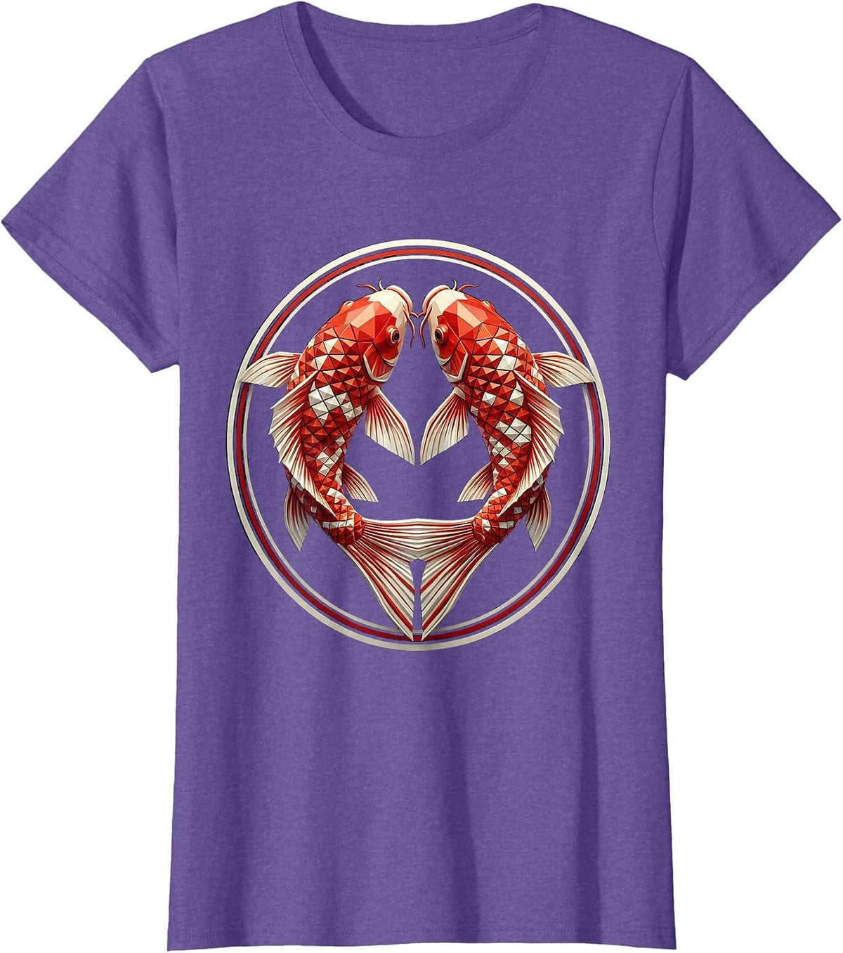 Heart-Shaped Koi Fish Swimming in Circle T-Shirt - Purple Heather