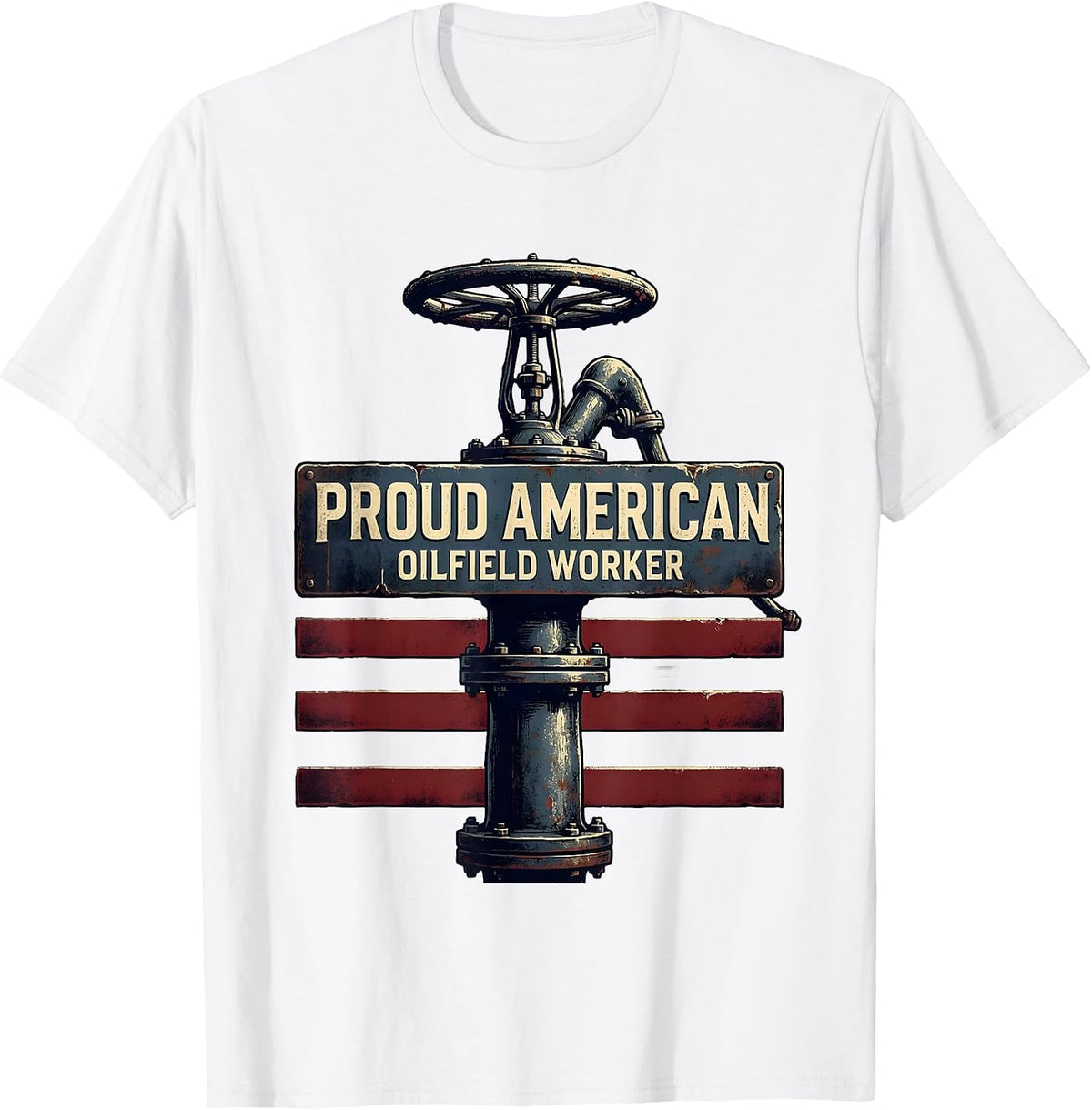Men's Proud American Oilfield Worker Vintage Oil Rig USA Flag T-Shirt - White