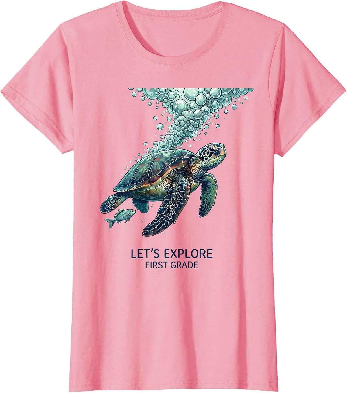 Women's Let's Explore First Grade Cute Teacher Back to School Ocean T-Shirt - Pink
