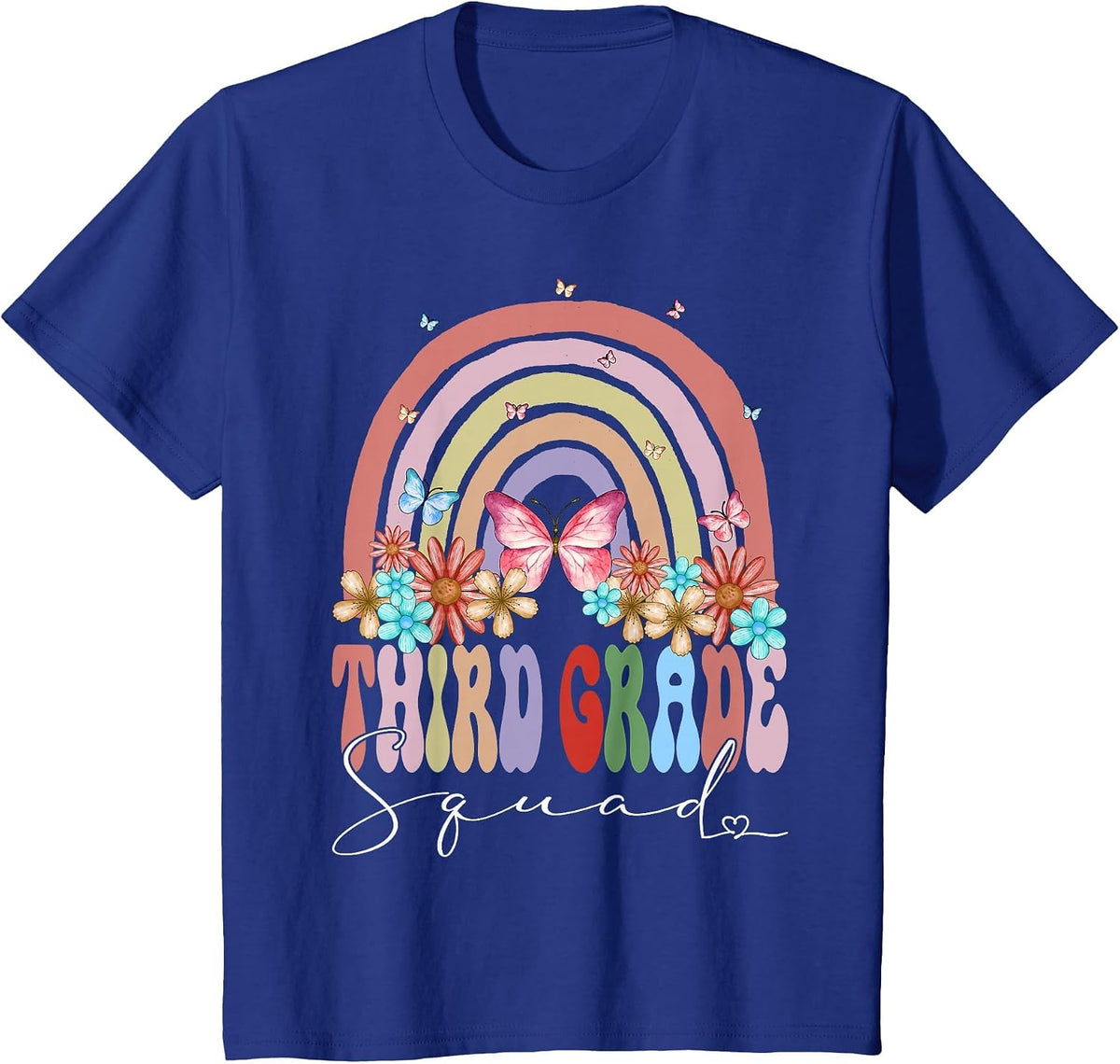 Third Grade Squad Back to School Rainbow Groovy Floral T-Shirt - Royal Blue