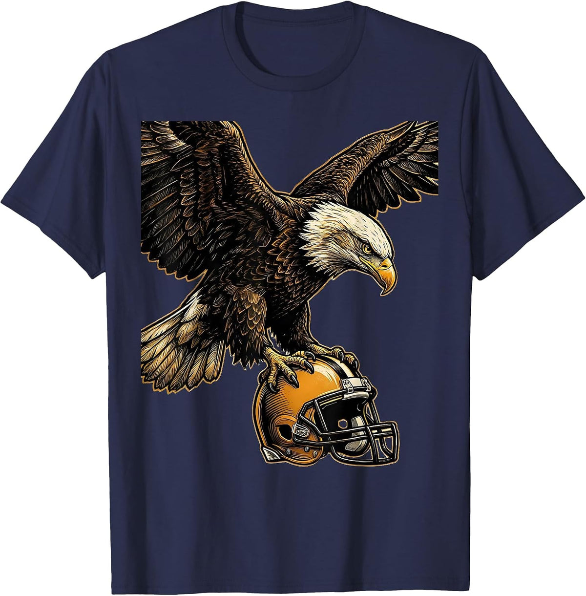 Bald Eagle on Football Helmet College Fan Graphic T-Shirt - Navy Blue