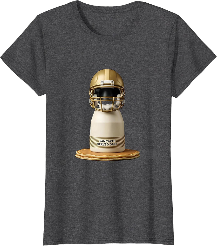 Women's Pancakes Served Daily Funny Football Lineman Hero Humor T-Shirt - Dark Heather Grey