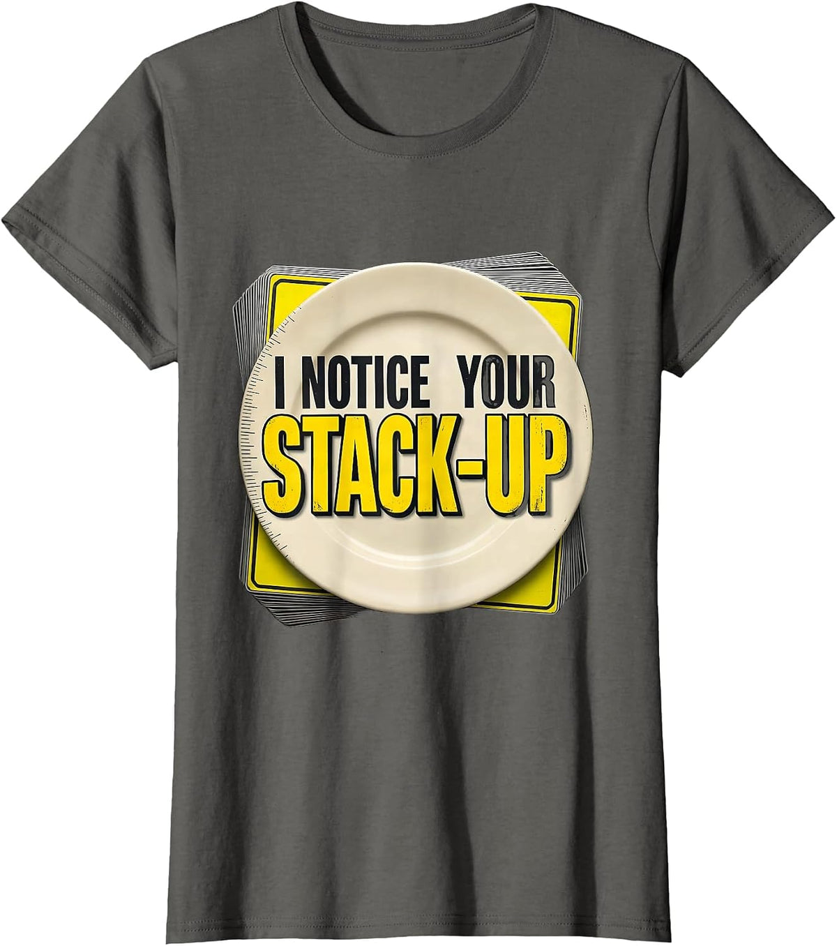 Women's I Notice Your Stack-Up Stencil Graphic Tradesperson T-Shirt - Asphalt Grey