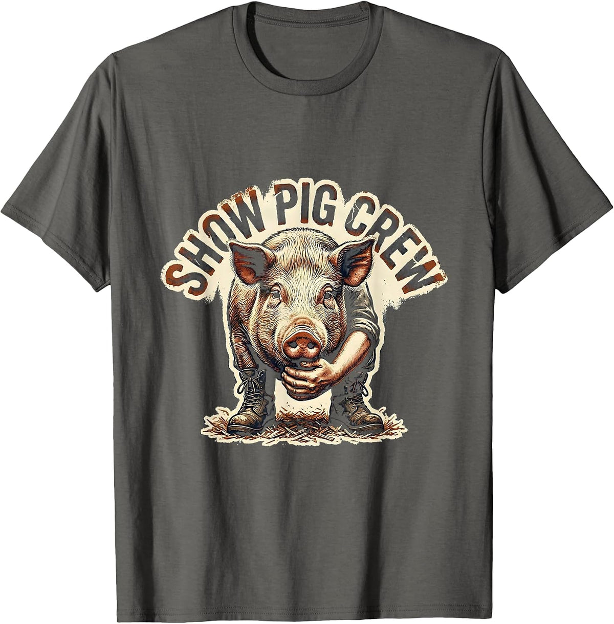 Show Pig Crew Funny Farm Animal Lover Youth Livestock Show T-Shirt - Asphalt Grey
