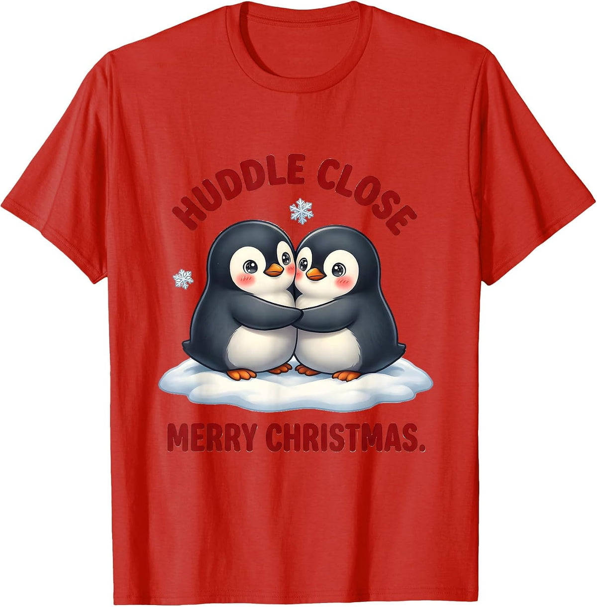 Men's Huddle Close Merry Christmas Cute Kawaii Penguin Lover Gift T-Shirt - Red