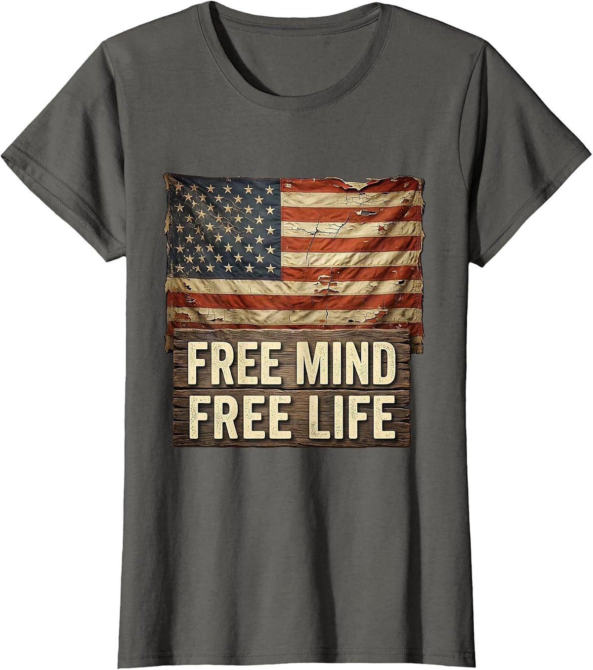 Women's Free Mind Free Life Freedom Graphic Design T-Shirt - Asphalt Grey