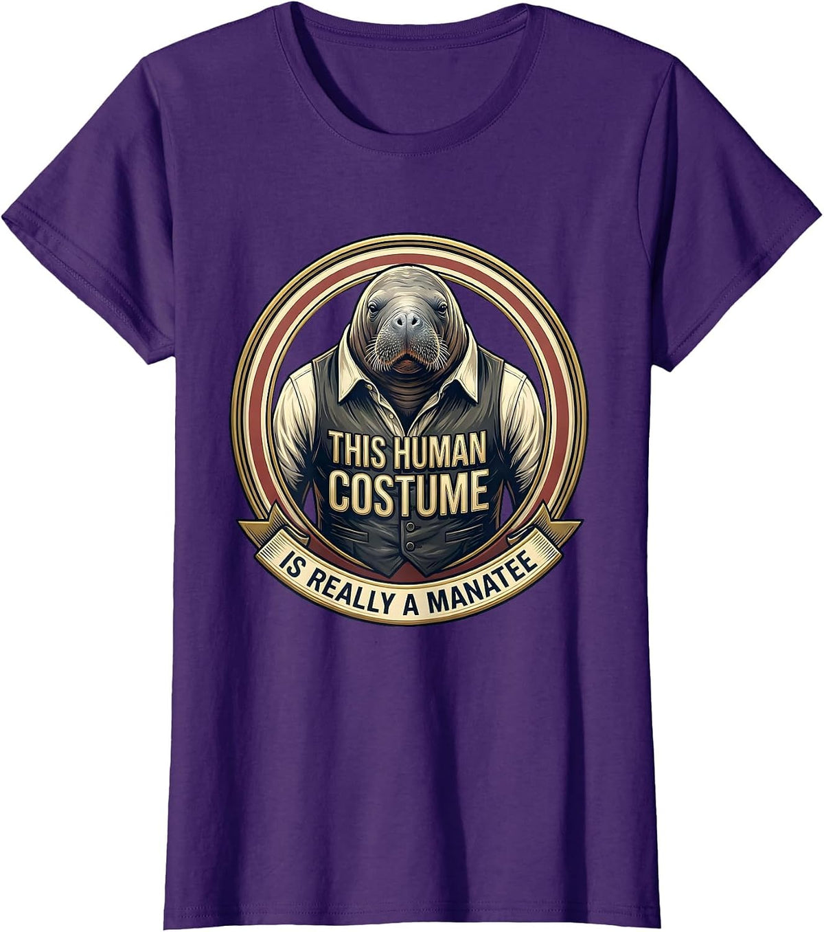 Women's This Human Costume Is Really A Manatee Funny Halloween T-Shirt - Purple