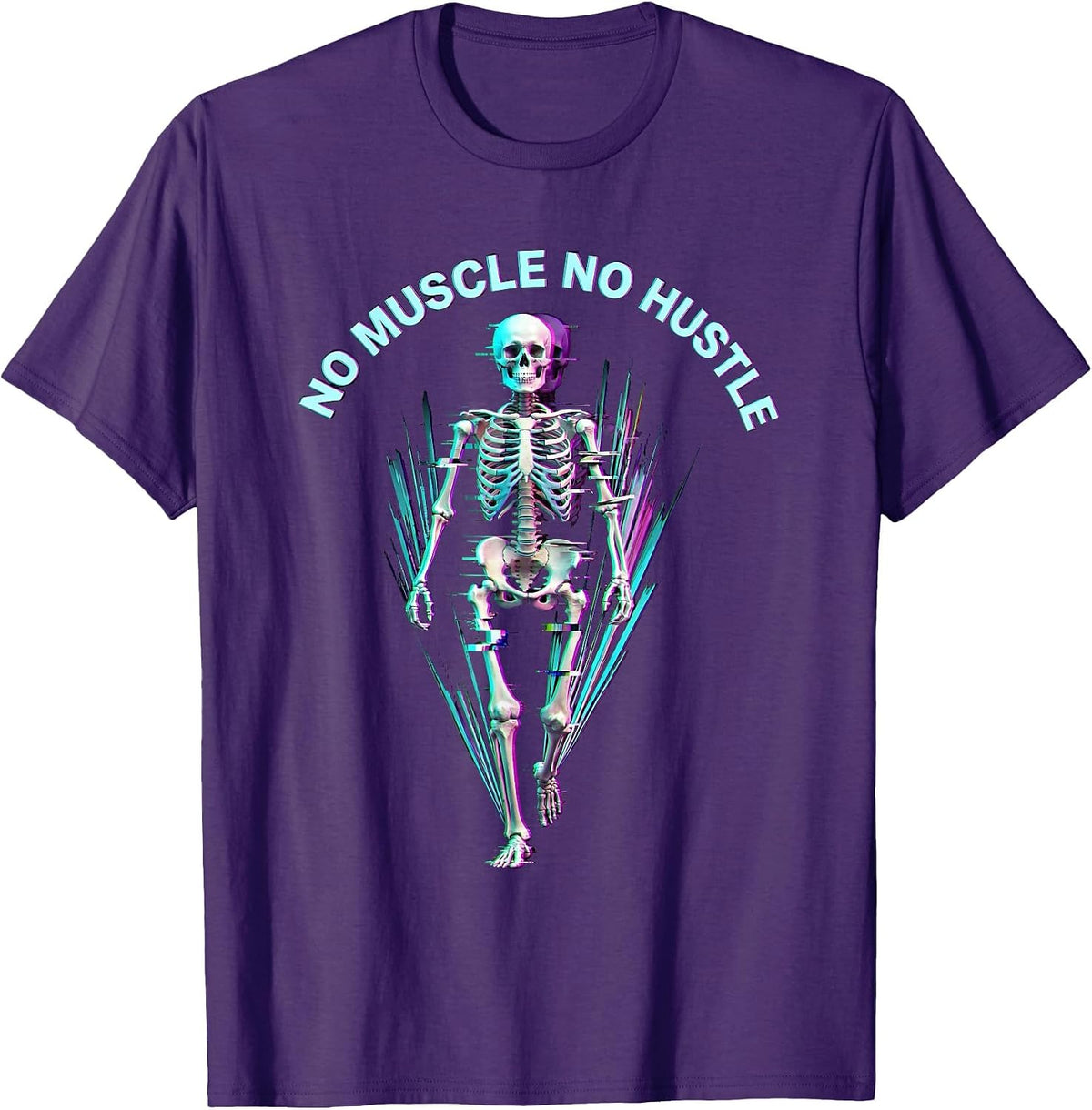 Men's No Muscle No Hustle Skeleton Gym Design T-Shirt - Purple