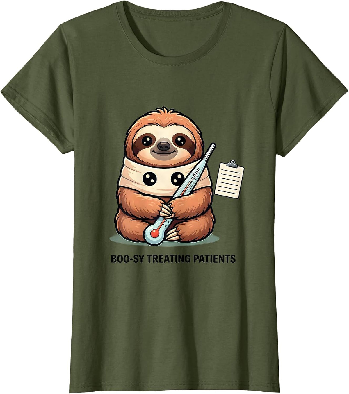 Women's Boo-sy Treating Patients Cute Kawaii Vet Tech Halloween T-Shirt - Olive Green