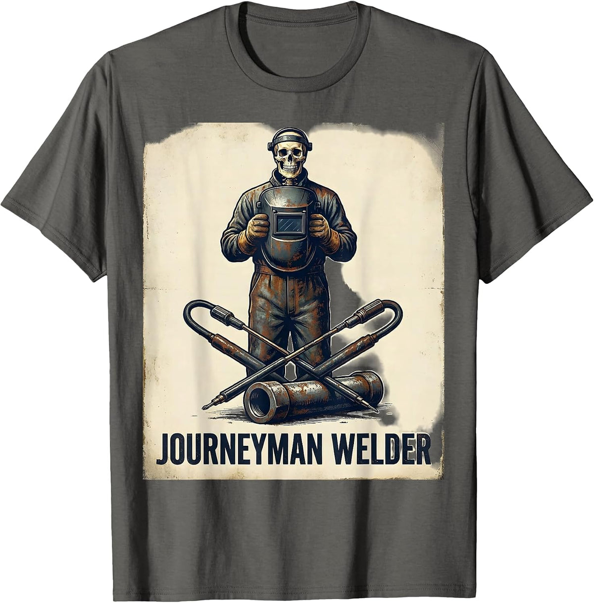 Men's Journeyman Welder Vintage Skeleton Funny Welding Tradesman T-Shirt - Asphalt Grey