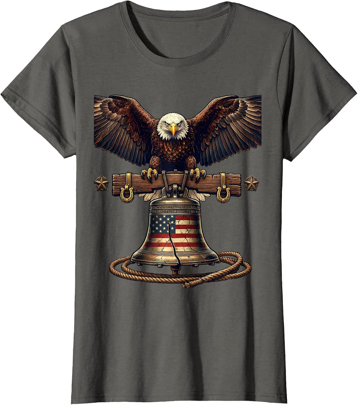 Women's Bald Eagle Liberty Bell Patriotic American Design T-Shirt - Asphalt Grey