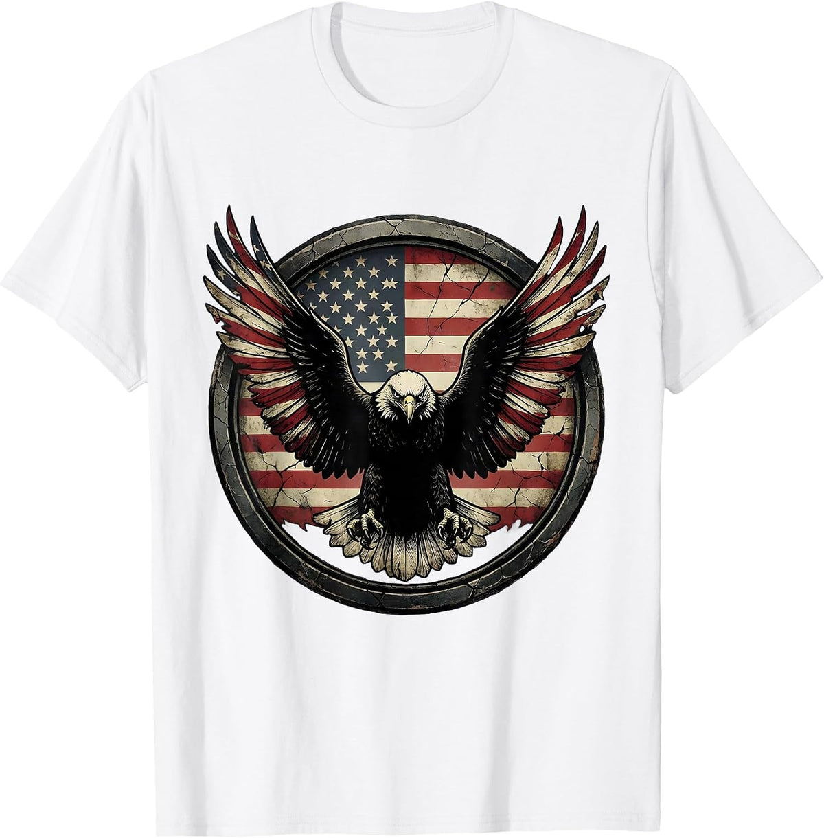 Men's American Flag Bald Eagle Wingspan Patriotic Design T-Shirt - White
